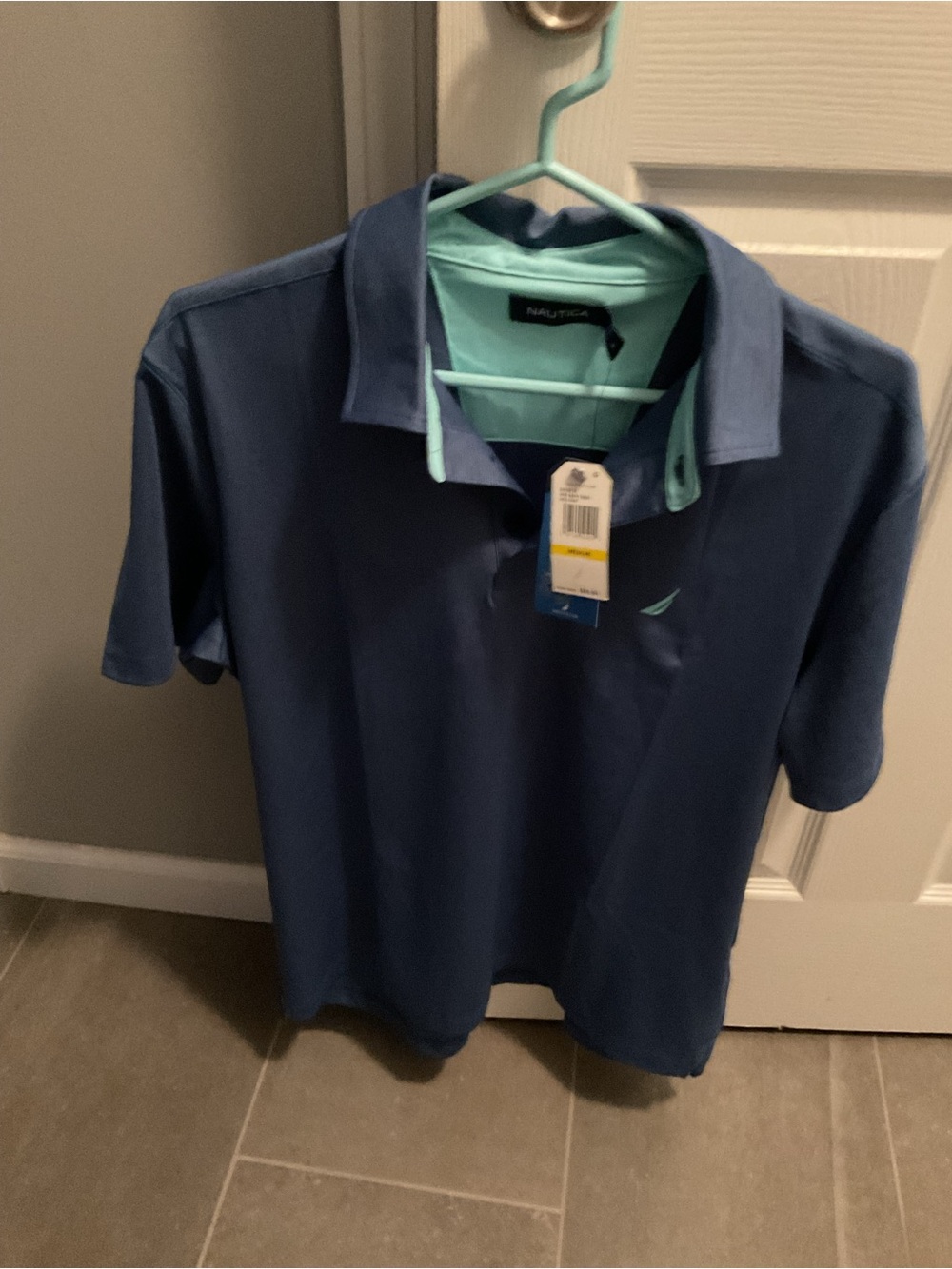 Nautica Men's Navy Polo with Mint Contrast Collar